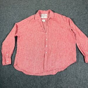Frank & Eileen Eileen Linen Button Down Shirt Top‎ Womens XL Coral Red Boho Lux